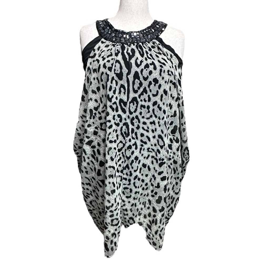 Erica Brooke Collection Gray and Black Leopard Print Sleeveless Blouse Size 2X